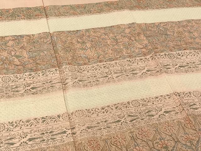 平和屋着物▽訪問着 単衣 紬地 手描き 横段花鳥文 正絹 逸品 AABF2727jh
