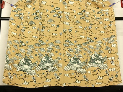 平和屋着物▽訪問着 単衣 型染め 伊作紙漉文 鬼しぼ縮緬 正絹 逸品 AABF2728jh