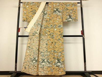 平和屋着物▽訪問着 単衣 型染め 伊作紙漉文 鬼しぼ縮緬 正絹 逸品 AABF2728jh