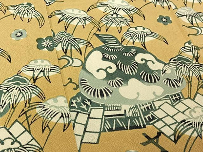 平和屋着物▽訪問着 単衣 型染め 伊作紙漉文 鬼しぼ縮緬 正絹 逸品 AABF2728jh