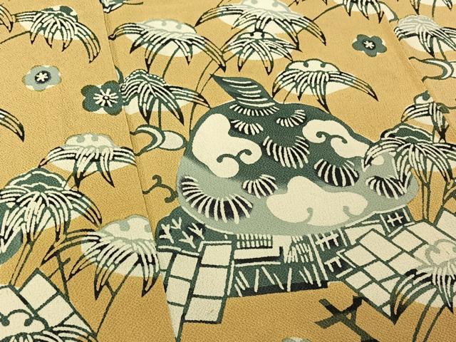 平和屋着物▽訪問着 単衣 型染め 伊作紙漉文 鬼しぼ縮緬 正絹 逸品 AABF2728jh