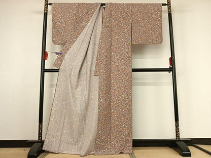 平和屋着物▽上質な小紋 単衣 草花文 正絹 逸品 AABF2731jh