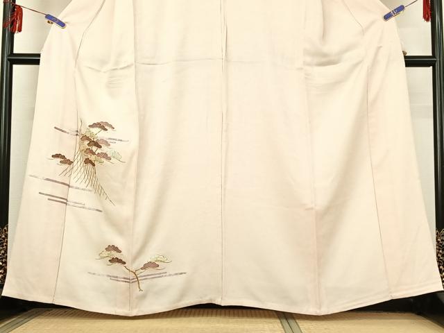 平和屋着物▽訪問着 単衣 駒刺繍 松文 金糸 正絹 逸品 AABF2732jh