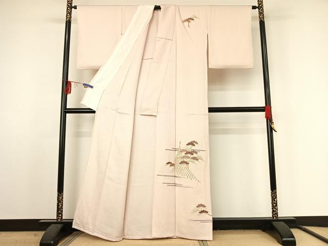 平和屋着物▽訪問着 単衣 駒刺繍 松文 金糸 正絹 逸品 AABF2732jh