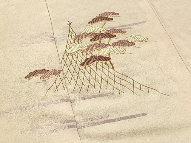 平和屋着物▽訪問着 単衣 駒刺繍 松文 金糸 正絹 逸品 AABF2732jh