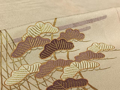 平和屋着物▽訪問着 単衣 駒刺繍 松文 金糸 正絹 逸品 AABF2732jh