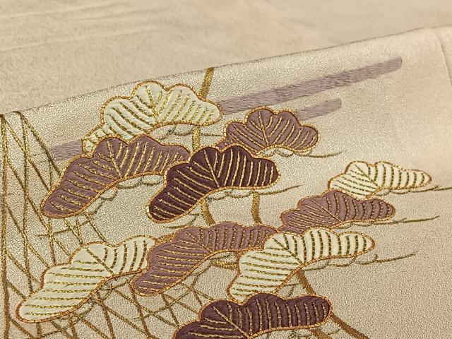 平和屋着物▽訪問着 単衣 駒刺繍 松文 金糸 正絹 逸品 AABF2732jh