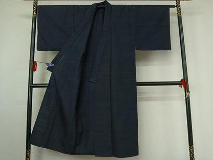 平和屋着物▽男性 紬 単衣 アンサンブル 濃藍色 正絹 逸品 AABF2733jh