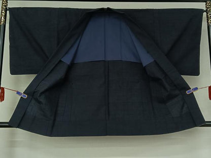平和屋着物▽男性 紬 単衣 アンサンブル 濃藍色 正絹 逸品 AABF2733jh