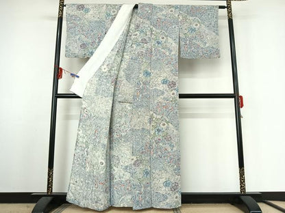 平和屋着物▽上質な小紋 単衣 更紗花鳥文 正絹 逸品 AABF2734jh