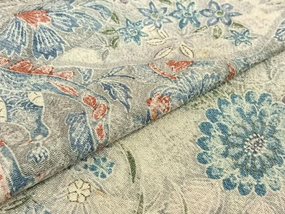 平和屋着物▽上質な小紋 単衣 更紗花鳥文 正絹 逸品 AABF2734jh
