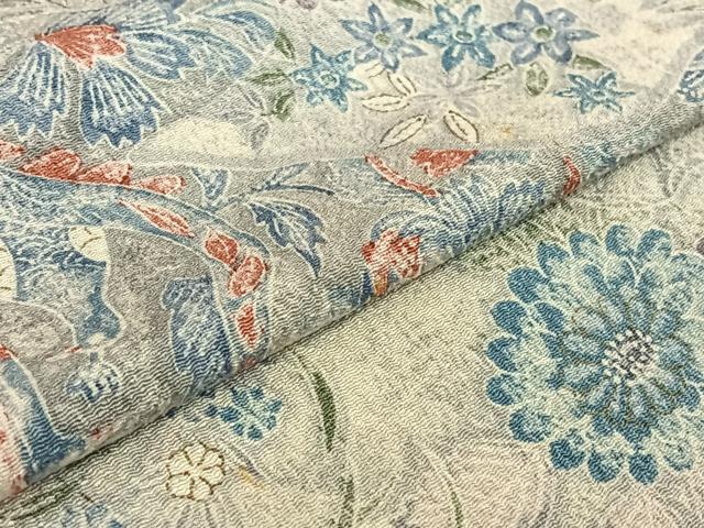 平和屋着物▽上質な小紋 単衣 更紗花鳥文 正絹 逸品 AABF2734jh