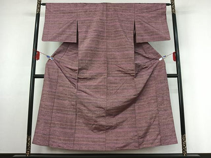 平和屋着物▽上質な紬 単衣 横段文 正絹 逸品 AABF2735jh