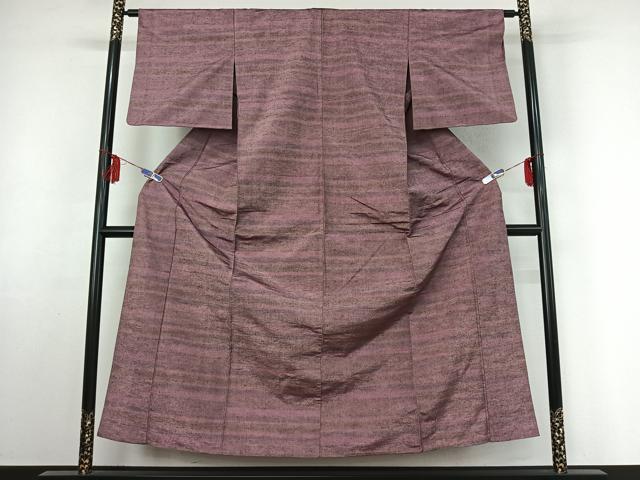平和屋着物▽上質な紬 単衣 横段文 正絹 逸品 AABF2735jh