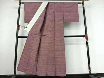 平和屋着物▽上質な紬 単衣 横段文 正絹 逸品 AABF2735jh