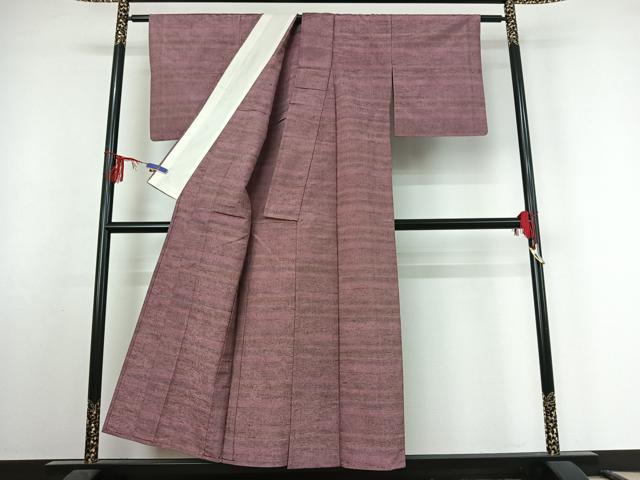 平和屋着物▽上質な紬 単衣 横段文 正絹 逸品 AABF2735jh