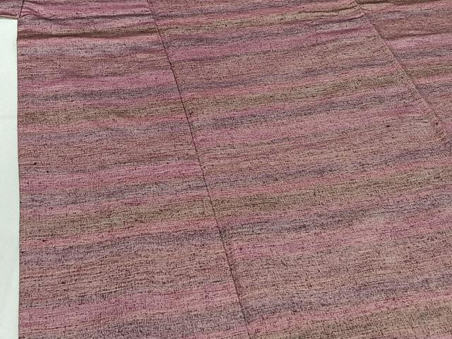 平和屋着物▽上質な紬 単衣 横段文 正絹 逸品 AABF2735jh