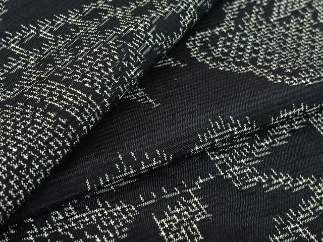 平和屋着物▽上質な紬 単衣 風景流水文 黒地 正絹 逸品 AABF2736jh