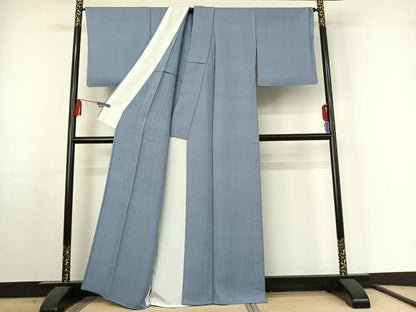 平和屋着物▽上質な色無地　単衣　流水地紋　勿忘草色　正絹　逸品　AABF2742jh