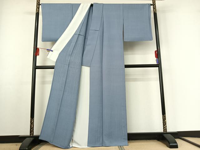 平和屋着物▽上質な色無地　単衣　流水地紋　勿忘草色　正絹　逸品　AABF2742jh