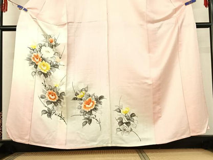 平和屋着物▽訪問着 単衣 手描き 草花文 正絹 逸品 AABF2744jh
