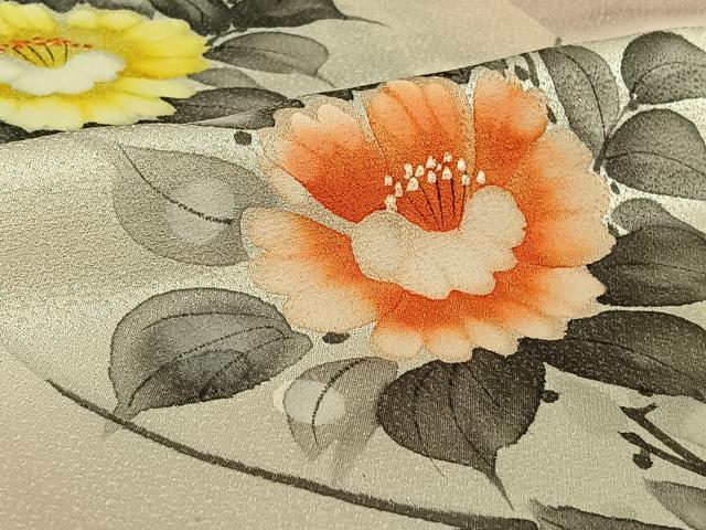 平和屋着物▽訪問着 単衣 手描き 草花文 正絹 逸品 AABF2744jh
