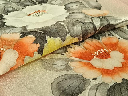 平和屋着物▽訪問着 単衣 手描き 草花文 正絹 逸品 AABF2744jh