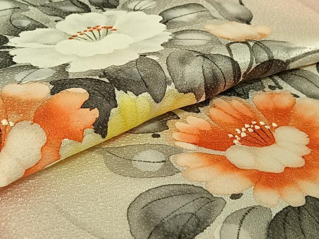 平和屋着物▽訪問着 単衣 手描き 草花文 正絹 逸品 AABF2744jh