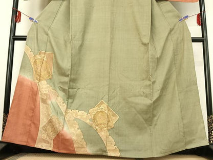 平和屋着物▽訪問着　単衣　中国三大刺繍　汕頭刺繍　スワトウ刺繍　紬地　鳥獣花文　暈し染め　正絹　逸品　AABF2747jh