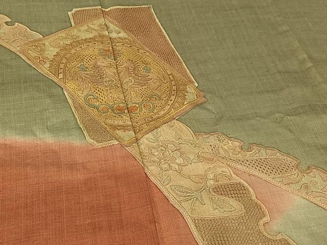 平和屋着物▽訪問着　単衣　中国三大刺繍　汕頭刺繍　スワトウ刺繍　紬地　鳥獣花文　暈し染め　正絹　逸品　AABF2747jh