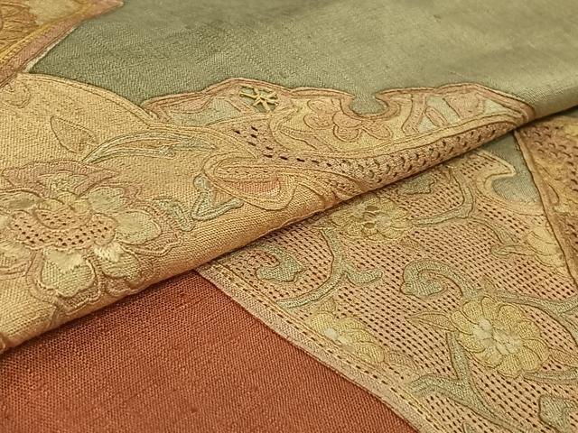 平和屋着物▽訪問着　単衣　中国三大刺繍　汕頭刺繍　スワトウ刺繍　紬地　鳥獣花文　暈し染め　正絹　逸品　AABF2747jh