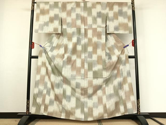 平和屋着物▽ぜんまい紬 単衣 霞文 暈し染め 正絹 逸品 AABF2749jh