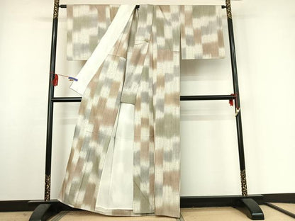 平和屋着物▽ぜんまい紬 単衣 霞文 暈し染め 正絹 逸品 AABF2749jh