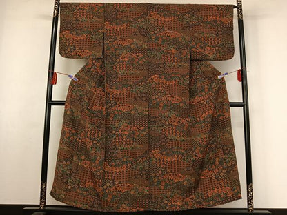 平和屋着物▽上質な小紋 単衣 手描き 更紗花文 正絹 逸品 AABF2750jh