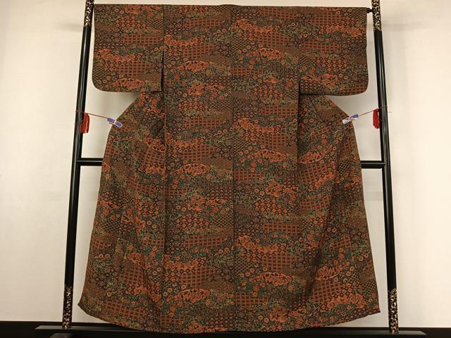 平和屋着物▽上質な小紋 単衣 手描き 更紗花文 正絹 逸品 AABF2750jh