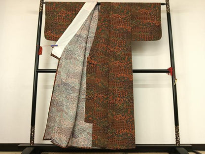 平和屋着物▽上質な小紋 単衣 手描き 更紗花文 正絹 逸品 AABF2750jh