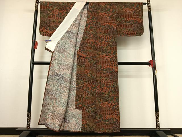 平和屋着物▽上質な小紋 単衣 手描き 更紗花文 正絹 逸品 AABF2750jh