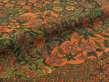 平和屋着物▽上質な小紋 単衣 手描き 更紗花文 正絹 逸品 AABF2750jh