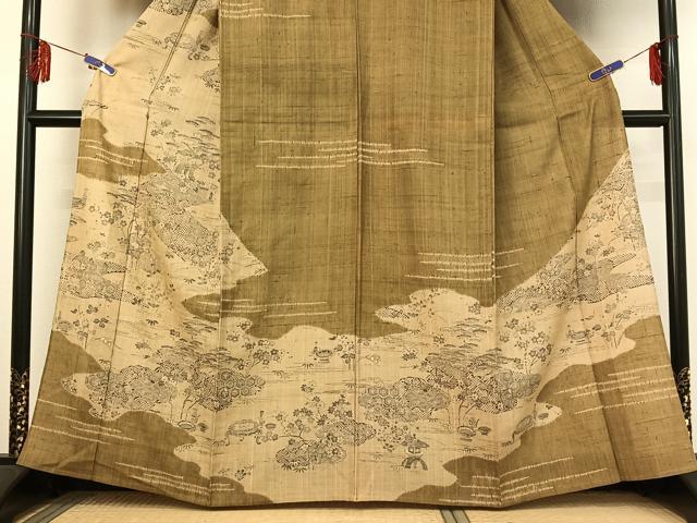 平和屋着物▽染織の名門 しょうざん 生紬 訪問着 単衣 風景吉祥花文 正絹 逸品 AABF2751jh