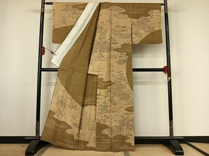 平和屋着物▽染織の名門 しょうざん 生紬 訪問着 単衣 風景吉祥花文 正絹 逸品 AABF2751jh