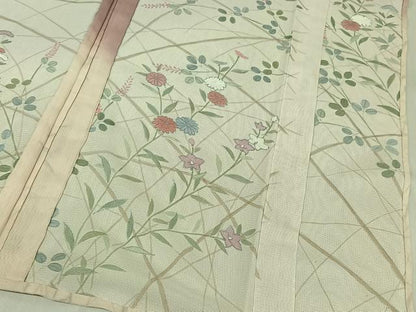 平和屋着物▽訪問着 無双 紗袷 紗×絽 草花文 銀彩 正絹 逸品 AABF2752jh