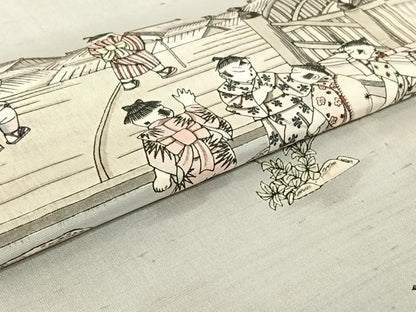 平和屋着物▽訪問着 単衣 紬地 作家物 手描き 風景童子文 正絹 逸品 AABF2753jh