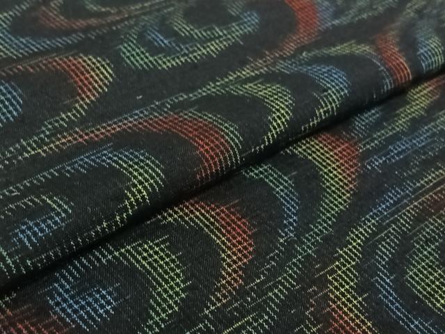 平和屋着物▽上質な紬　単衣　流水文　黒地　正絹　逸品　AABF2755jh