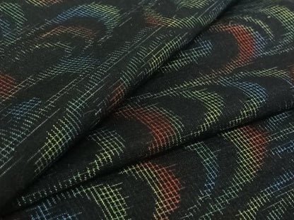 平和屋着物▽上質な紬　単衣　流水文　黒地　正絹　逸品　AABF2755jh