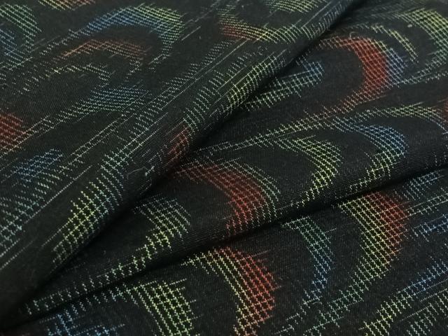 平和屋着物▽上質な紬　単衣　流水文　黒地　正絹　逸品　AABF2755jh