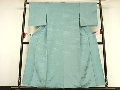 平和屋着物▽上質な色無地　単衣　流水地紋　空色　正絹　逸品　AABF2756jh