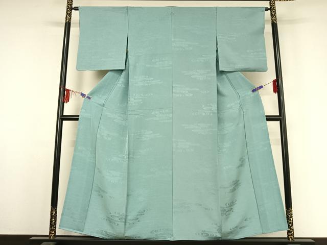平和屋着物▽上質な色無地　単衣　流水地紋　空色　正絹　逸品　AABF2756jh