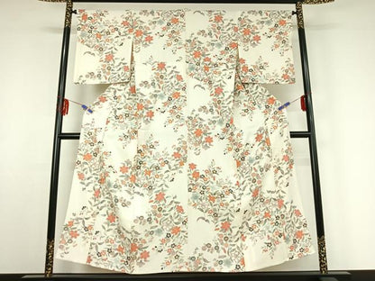 平和屋着物▽上質な小紋 単衣 草花文 金彩 正絹 逸品 AABF2759jh