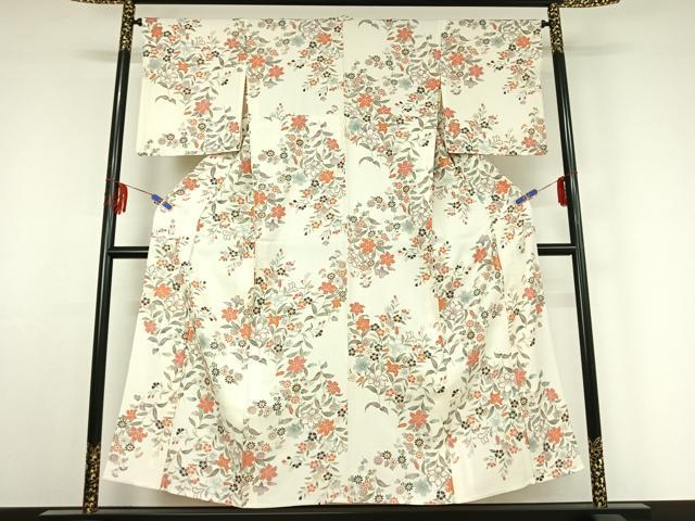 平和屋着物▽上質な小紋 単衣 草花文 金彩 正絹 逸品 AABF2759jh
