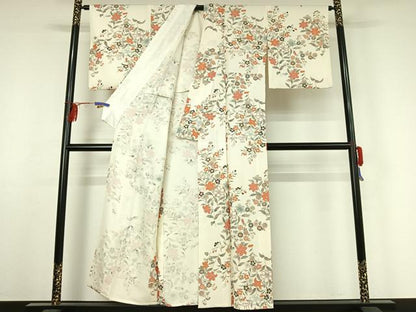 平和屋着物▽上質な小紋 単衣 草花文 金彩 正絹 逸品 AABF2759jh